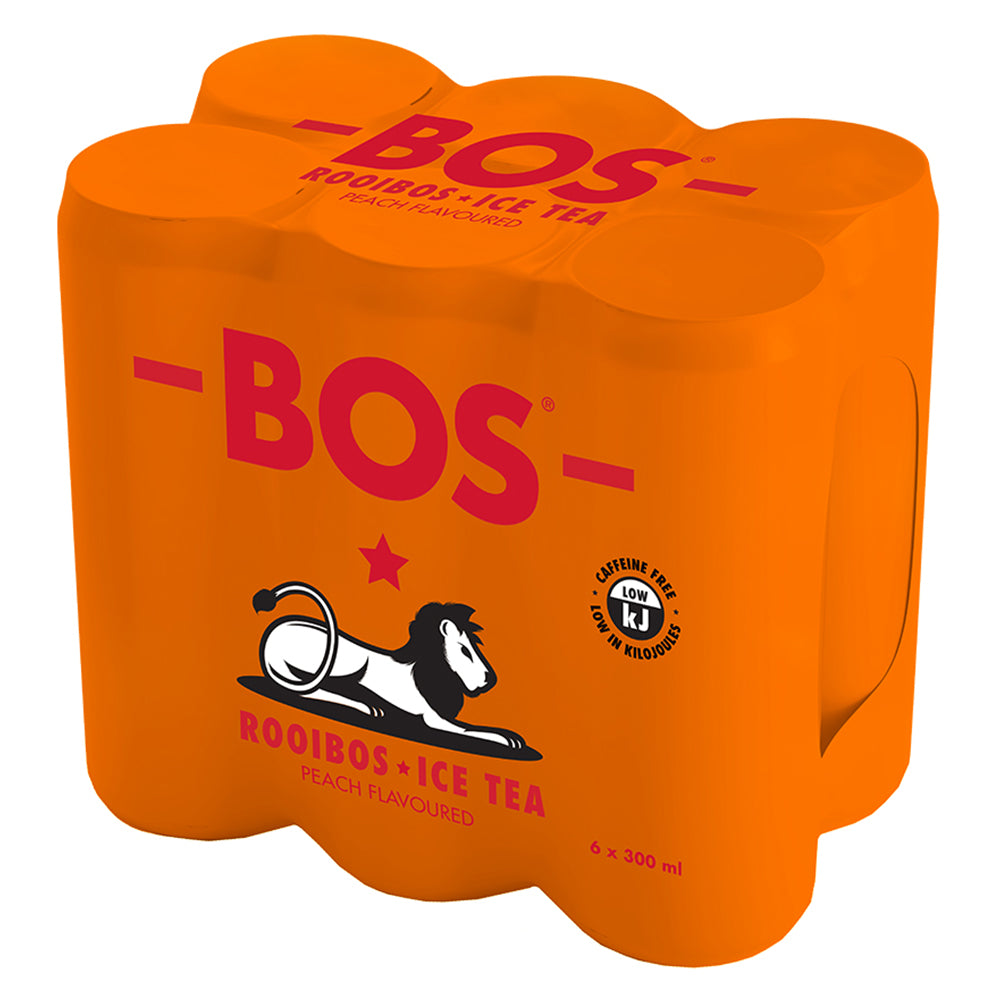 Buy BOS Ice Tea Peach 300ml Can 6 Pack online